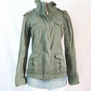 Y2K Olive Green Military Utility Jacket Fitted fox racing